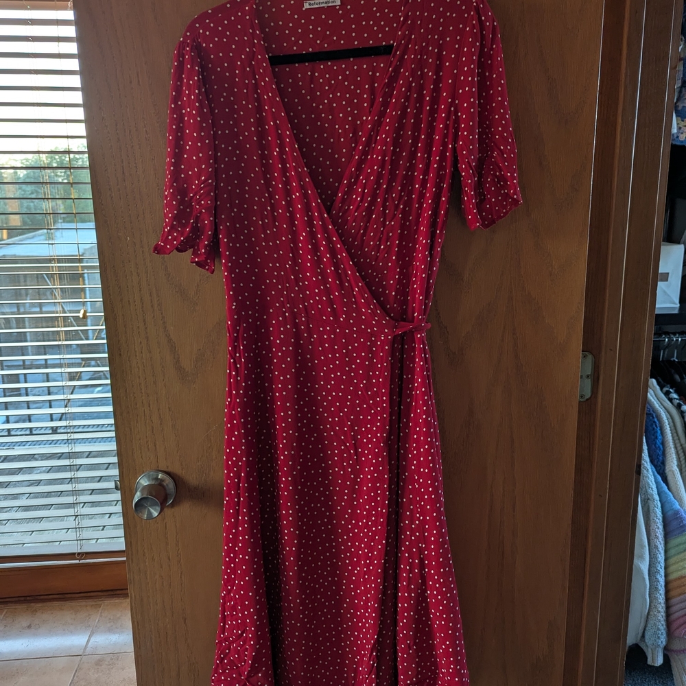 Reformation Red Dot Midi Dress